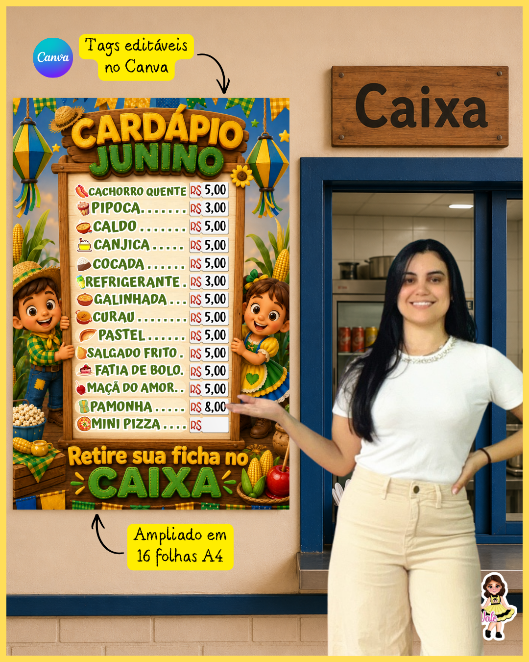 Cartaz - Cardápio Copa Junina (Tags Editáveis no Canva)