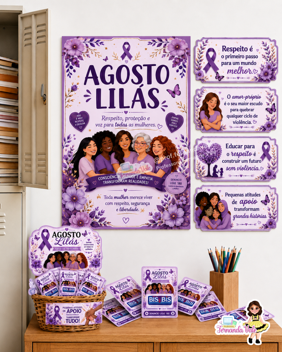 Painel + DECORAÇÃO para cesta - AGOSTO LILÁS