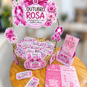 Decoração para cesta + Folder Informativo - Outubro Rosa
