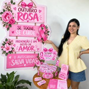 Painel + decoração para cesta + folder - Outubro Rosa