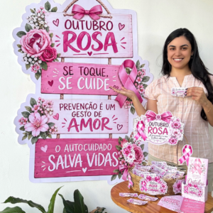 Painel + decoração para cesta + folder - Outubro Rosa