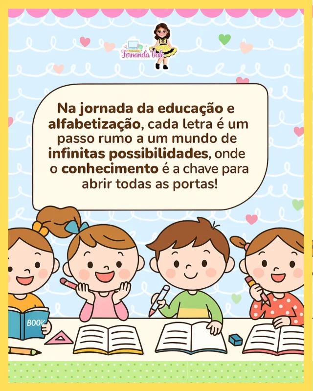 Na jornada da alfabetização, cada descoberta é uma conquista!
Ler, escrever e sonhar: tudo começa com uma letrinha!
Vamos celebrar o poder do conhecimento!
#EducaçãoTransforma #Alfabetização #AprenderBrincando #EducaçãoInfantil #AmorPelaEducação 📖✏️✨🌈💛