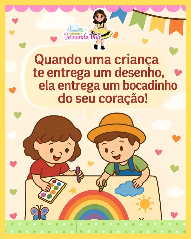 🎨✨ Quando uma criança desenha, ela fala com o coração!
Receber um desenho é como ganhar um bocadinho de amor em forma de cor! 🌈💛
Na educação infantil, cada traço carrega afeto, imaginação e muita verdade! 🖍️🧒👧

#EducaçãoComAmor #DesenhoInfantil #AmorDeCriança #ArteNaInfância #CoraçãoColorido #PedagogiaDoAmor #ProfessoraCriativa