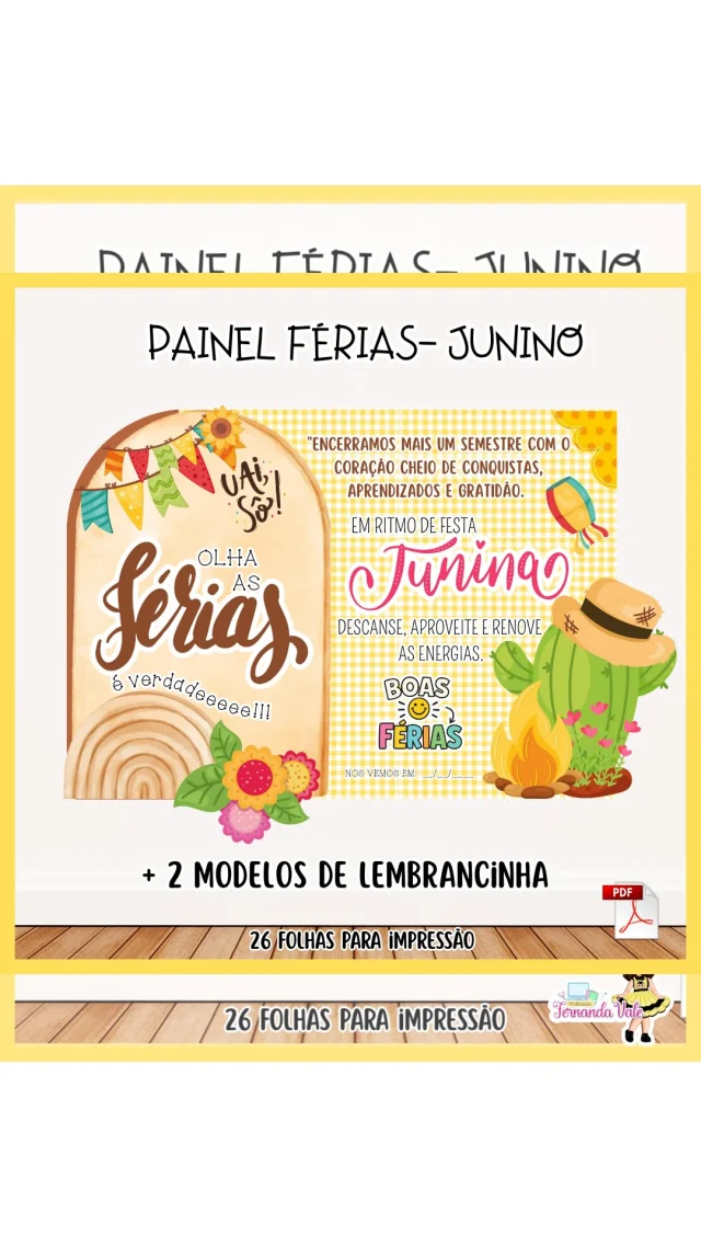 🎉 Olha as férias… É verdadeeeeee!! 🌽🎒
O nosso *Painel de Férias - Junino* chegou pra encerrar o semestre com muita alegria e aquele jeitinho caipira que a gente ama! 💛💙

📄 Disponível em PDF
🖨️ Pronto para impressão
🎁 Inclui dois modelos de lembrancinhas fofas pra deixar tudo ainda mais especial!

🔗 Escreva “gostei” que te envio o PDF.

#educaçãoinfantil #ferias #arquivoempdf