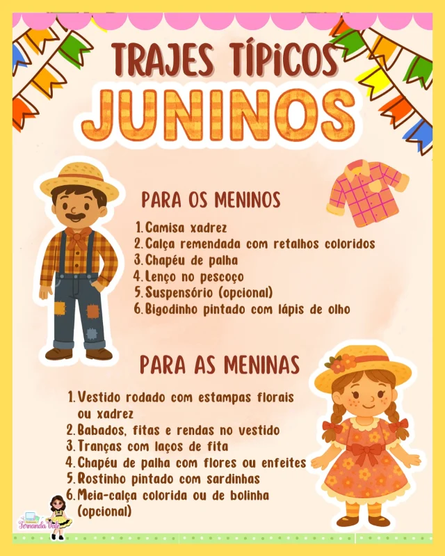 🎩👗 Os trajes típicos juninos são um charme à parte!
Com camisas xadrez, vestidos rodados, chapéus de palha e muita cor, a criançada entra no clima da festa com muito estilo e alegria! 🌽🔥
Além de lindos, esses trajes fazem parte da nossa cultura e deixam o arraiá ainda mais divertido! 💛✨

#TrajesJuninos #FestaJunina #EducaçãoInfantil #ArraiáNaEscola #JuninoComAmor